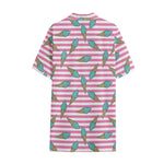 Pink Striped Ice Cream Pattern Print Cotton Hawaiian Shirt