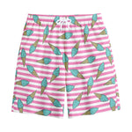 Pink Striped Ice Cream Pattern Print Cotton Shorts