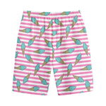 Pink Striped Ice Cream Pattern Print Cotton Shorts