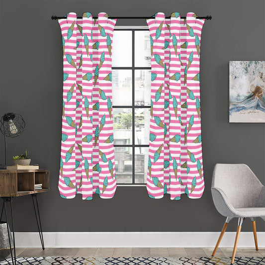 Pink Striped Ice Cream Pattern Print Curtain