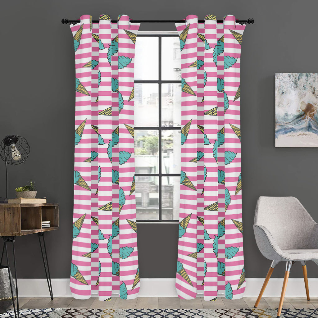 Pink Striped Ice Cream Pattern Print Curtain