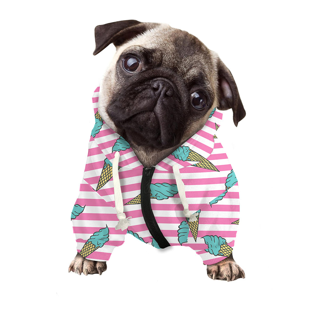 Pink Striped Ice Cream Pattern Print Dog Zip Up Hoodie
