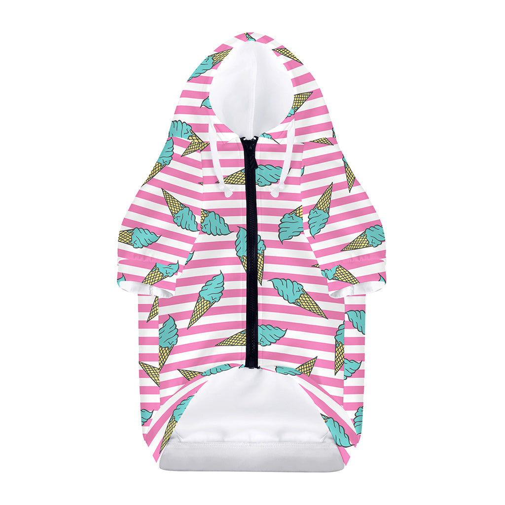 Pink Striped Ice Cream Pattern Print Dog Zip Up Hoodie