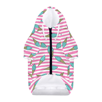 Pink Striped Ice Cream Pattern Print Dog Zip Up Hoodie