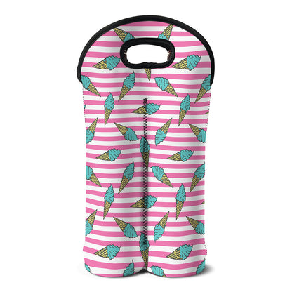 Pink Striped Ice Cream Pattern Print Double Neoprene Wine Tote