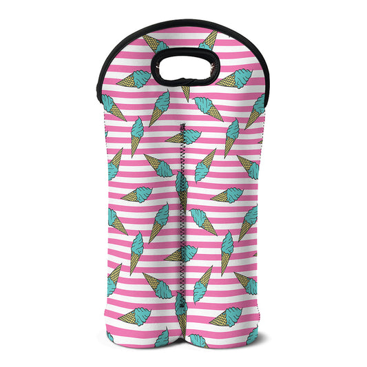 Pink Striped Ice Cream Pattern Print Double Neoprene Wine Tote