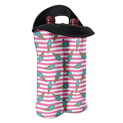 Pink Striped Ice Cream Pattern Print Double Neoprene Wine Tote