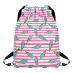 Pink Striped Ice Cream Pattern Print Drawstring Backpack
