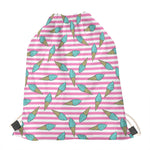 Pink Striped Ice Cream Pattern Print Drawstring Bag