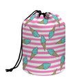 Pink Striped Ice Cream Pattern Print Drawstring Makeup Bag