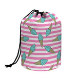 Pink Striped Ice Cream Pattern Print Drawstring Makeup Bag