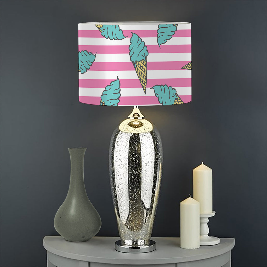 Pink Striped Ice Cream Pattern Print Drum Lamp Shade
