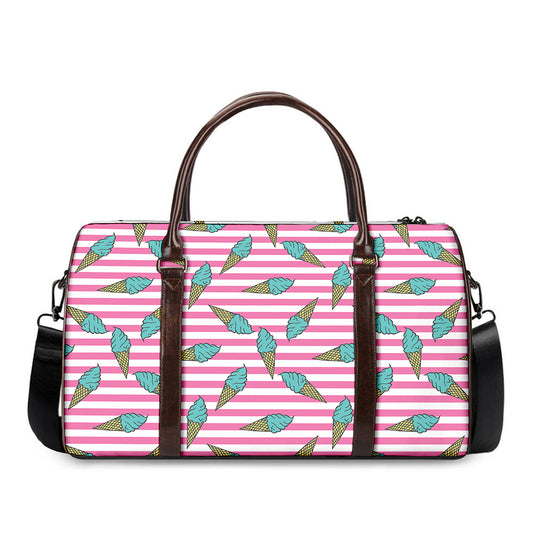 Pink Striped Ice Cream Pattern Print Duffle Bag