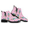 Pink Striped Ice Cream Pattern Print Flat Ankle Boots