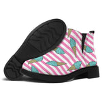 Pink Striped Ice Cream Pattern Print Flat Ankle Boots