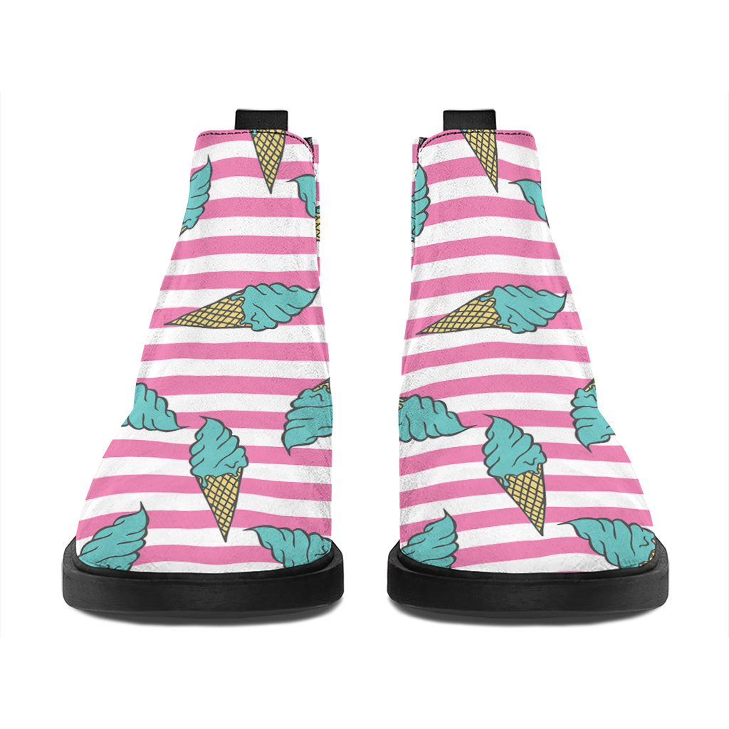 Pink Striped Ice Cream Pattern Print Flat Ankle Boots