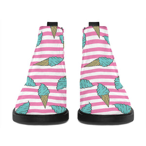 Pink Striped Ice Cream Pattern Print Flat Ankle Boots