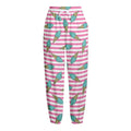 Pink Striped Ice Cream Pattern Print Fleece Lined Knit Pants