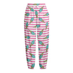 Pink Striped Ice Cream Pattern Print Fleece Lined Knit Pants