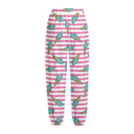Pink Striped Ice Cream Pattern Print Fleece Lined Knit Pants