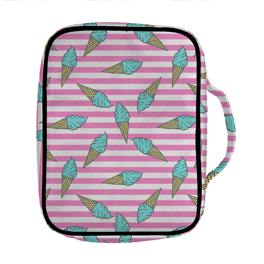 Pink Striped Ice Cream Pattern Print Front Pocket Bible Bag