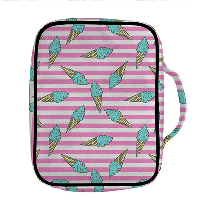Pink Striped Ice Cream Pattern Print Front Pocket Bible Bag