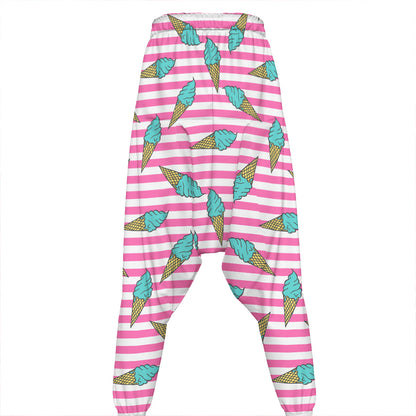 Pink Striped Ice Cream Pattern Print Hammer Pants