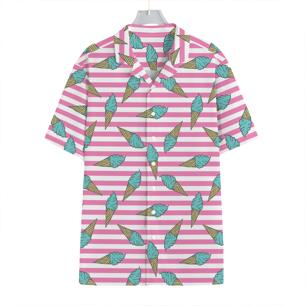 Pink Striped Ice Cream Pattern Print Hawaiian Shirt