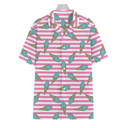 Pink Striped Ice Cream Pattern Print Hawaiian Shirt