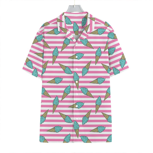 Pink Striped Ice Cream Pattern Print Hawaiian Shirt