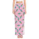 Pink Striped Ice Cream Pattern Print High Slit Maxi Skirt