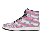 Pink Striped Ice Cream Pattern Print High Top Leather Sneakers
