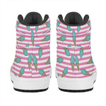 Pink Striped Ice Cream Pattern Print High Top Leather Sneakers