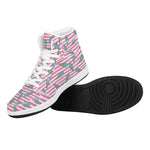 Pink Striped Ice Cream Pattern Print High Top Leather Sneakers