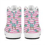 Pink Striped Ice Cream Pattern Print High Top Leather Sneakers