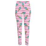 Pink Striped Ice Cream Pattern Print High-Waisted Pocket Leggings