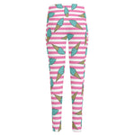 Pink Striped Ice Cream Pattern Print High-Waisted Pocket Leggings