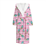 Pink Striped Ice Cream Pattern Print Hooded Bathrobe