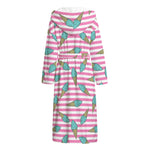 Pink Striped Ice Cream Pattern Print Hooded Bathrobe