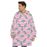 Pink Striped Ice Cream Pattern Print Hoodie Blanket
