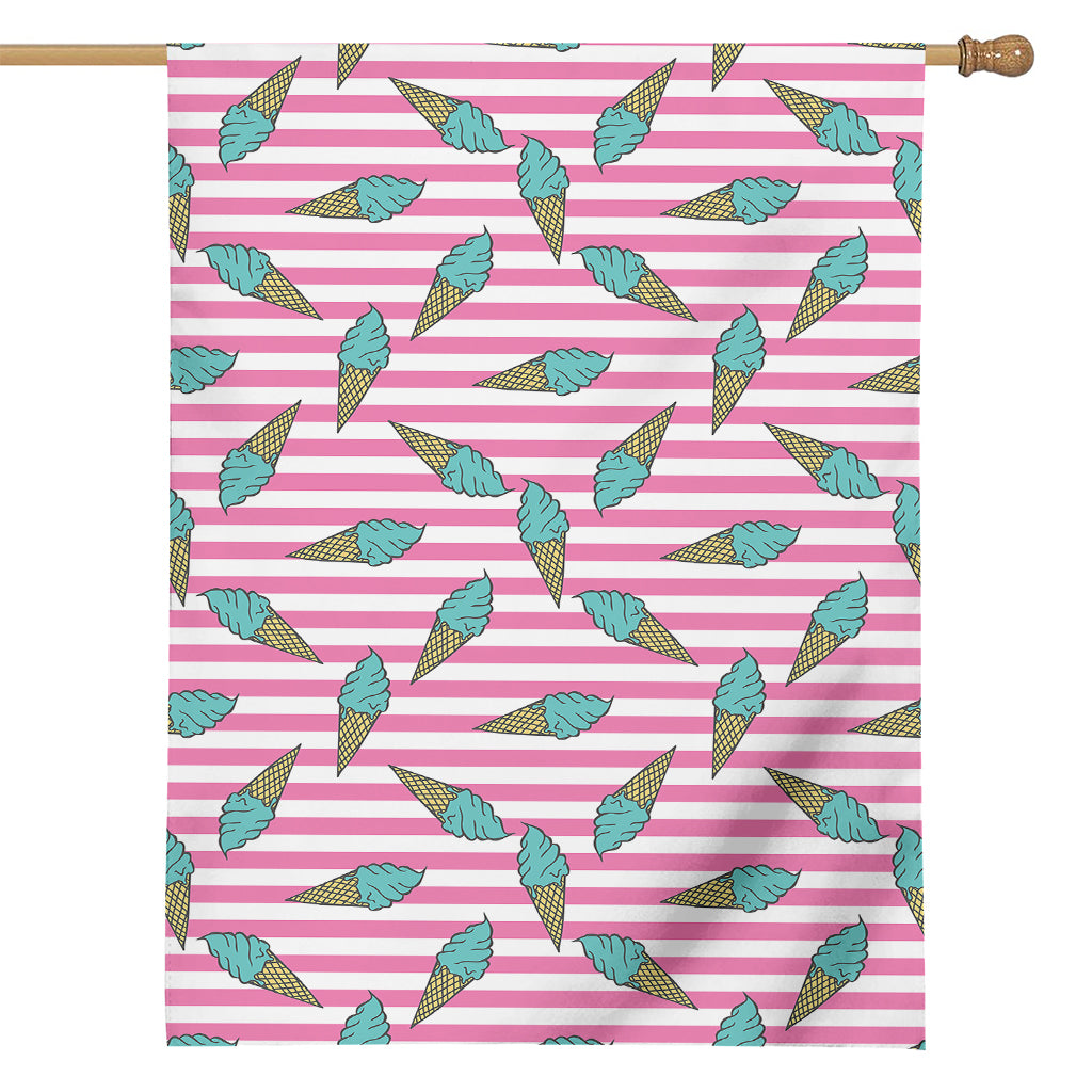 Pink Striped Ice Cream Pattern Print House Flag