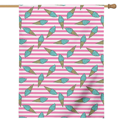 Pink Striped Ice Cream Pattern Print House Flag