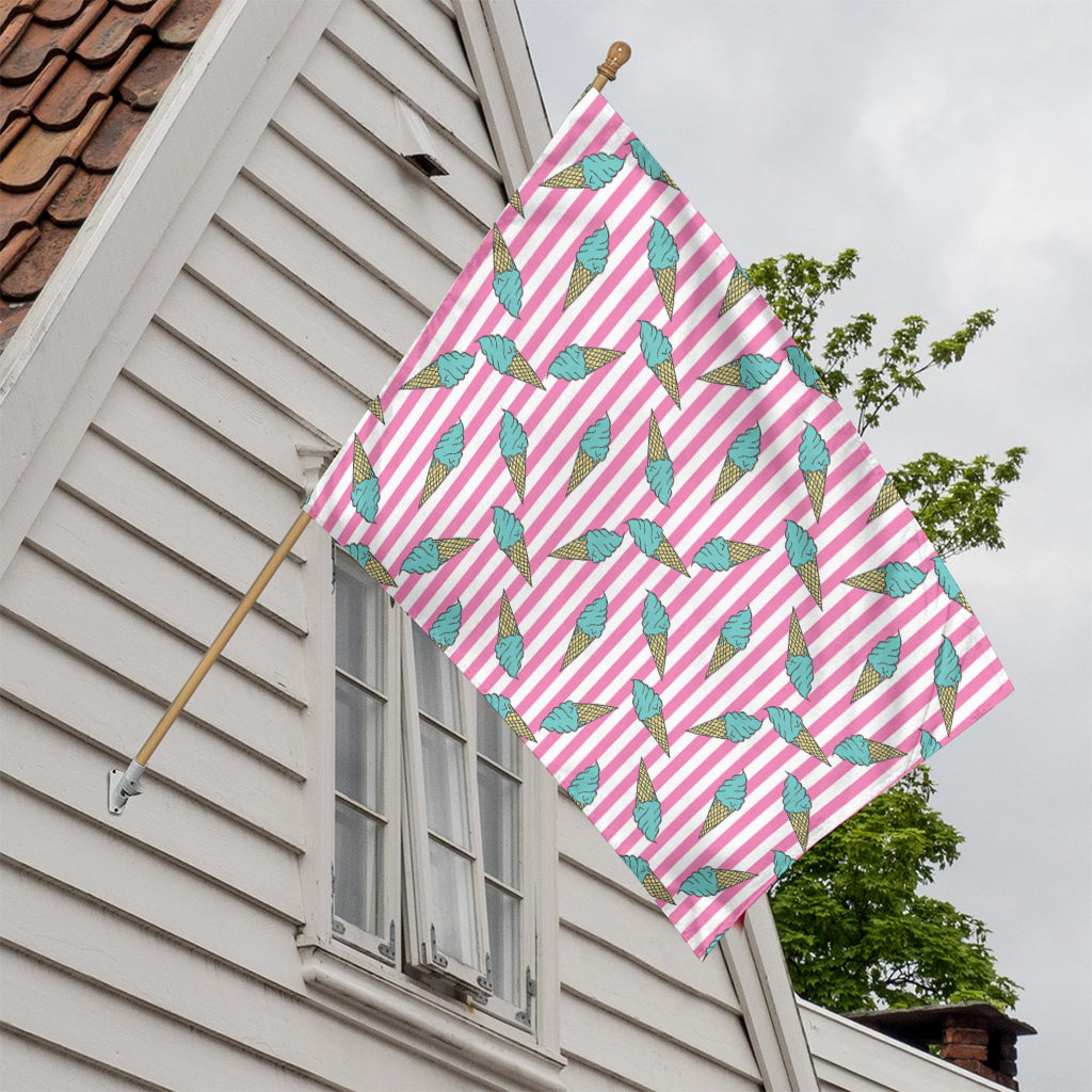 Pink Striped Ice Cream Pattern Print House Flag