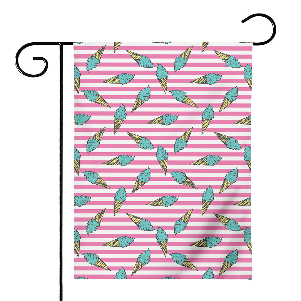 Pink Striped Ice Cream Pattern Print House Flag