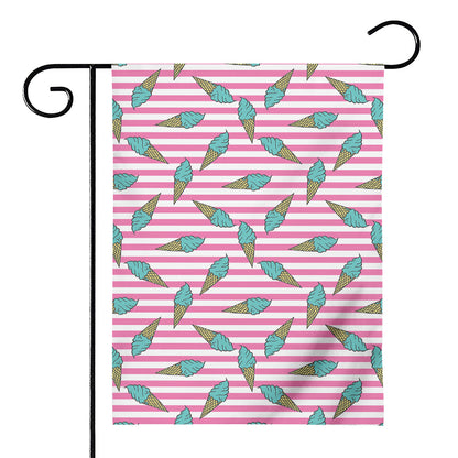 Pink Striped Ice Cream Pattern Print House Flag