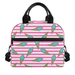Pink Striped Ice Cream Pattern Print Insulated Lunch Bag