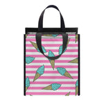 Pink Striped Ice Cream Pattern Print Insulated Lunch Tote