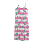Pink Striped Ice Cream Pattern Print Jersey Midi Cami Dress
