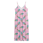 Pink Striped Ice Cream Pattern Print Jersey Midi Cami Dress