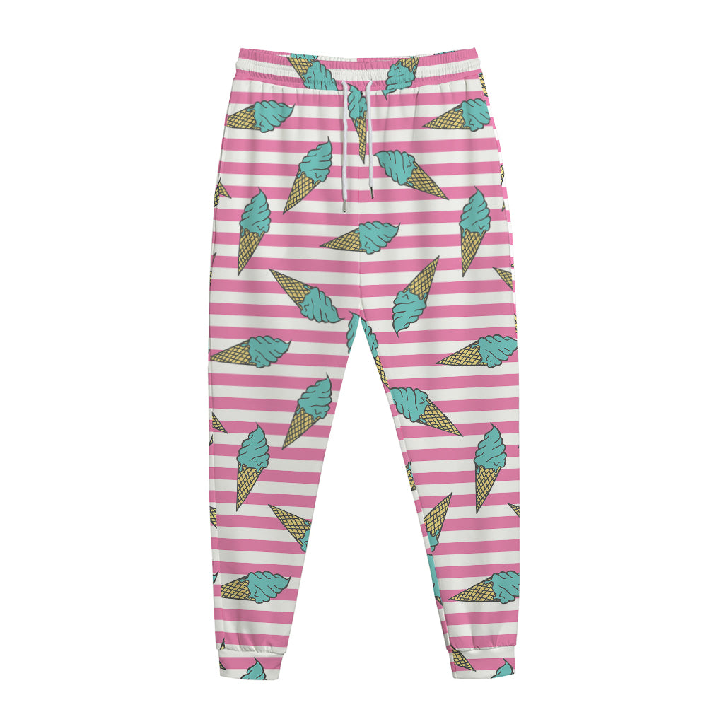 Pink Striped Ice Cream Pattern Print Jogger Pants